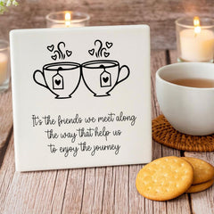 Square White Porcelain Coaster - The Friends We Meet - Whale