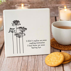 Square White Porcelain Coaster - "Making Memories" Keepsake for Every Occasion