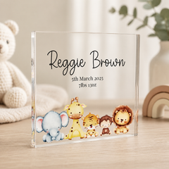 Personalised Safari Animal Acrylic Keepsake Block for Newborns