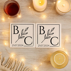Personalised Porcelain Couple Coasters with Date - Gift Set of 2