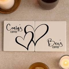 Personalised Porcelain Couple Coasters with Heart Gift Set of 2