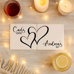Personalised Porcelain Couple Coasters with Heart Gift Set of 2