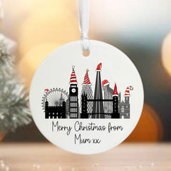 Personalised Christmas Hanging Porcelain Bauble - London Scene