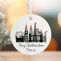 Personalised Christmas Hanging Porcelain Bauble - London Scene