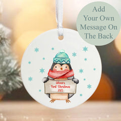 Personalised Baby's First Christmas Penguin Bauble Keepsake Gift