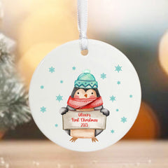 Personalised Baby's First Christmas Penguin Bauble Keepsake Gift