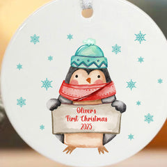Personalised Baby's First Christmas Penguin Bauble Keepsake Gift
