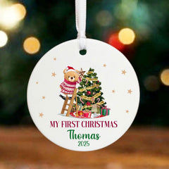 Personalised Baby's 1st Christmas Bauble | Teddy Bear Tree Decoration New Baby Gift
