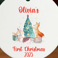 Personalised Baby's First Christmas Wild Animals Bauble Keepsake Gift