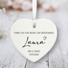 Personalised Porcelain Bridesmaid Gift | Custom Hanging Heart Wedding Keepsake