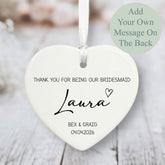 Personalised Porcelain Bridesmaid Gift | Custom Hanging Heart Wedding Keepsake