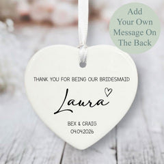 Personalised Porcelain Bridesmaid Gift | Custom Hanging Heart Wedding Keepsake