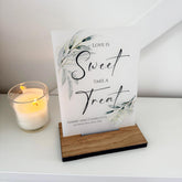 Botanical Personalised Sweet Bar Sign - Love is Sweet - Wedding Sign Opaque Acrylic A5