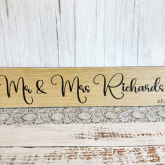 Personalised Wooden Oak Mr Mrs Wedding Table Sign Decoration