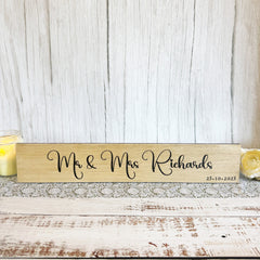 Personalised Wooden Oak Mr Mrs Wedding Table Sign Decoration