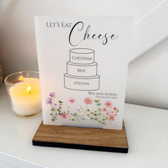 Floral Personalised Cheese Sign for Wedding Events - Opaque Acrylic