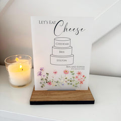 Floral Personalised Cheese Sign for Wedding Events - Opaque Acrylic
