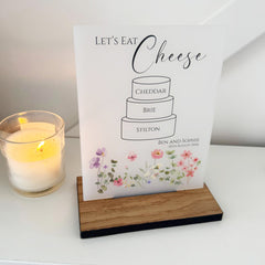 Floral Personalised Cheese Sign for Wedding Events - Opaque Acrylic