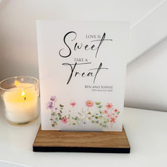 Floral Personalised Sweet Bar 'Love is Sweet' Wedding Sign - Opaque Acrylic A5