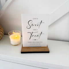 Contemporary Personalised Love is Sweet Wedding Sign - Opaque Acrylic A5