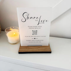 Classic Personalised Share the Love Photo Wedding Party Sign - Opaque Acrylic