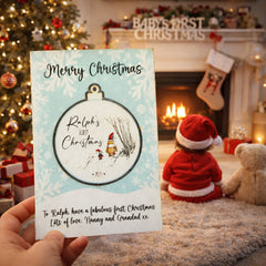 Personalised 1st Christmas Card & Decoration - Winnie The Pooh Blue