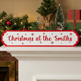 Personalised Snowflake Christmas Road Sign in Red and White for Festive Decoration