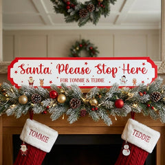 Personalised Acrylic Santa Stop Here Road Sign for Festive Home Decorations