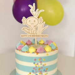 Personalised Wooden Axolotl Cake Topper for Kids' Birthday Celebrations