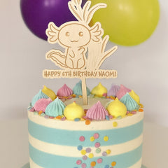 Personalised Wooden Axolotl Cake Topper for Kids' Birthday Celebrations