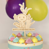 Personalised Wooden Axolotl Cake Topper for Kids' Birthday Celebrations