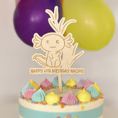Personalised Wooden Axolotl Cake Topper for Kids' Birthday Celebrations