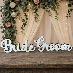 Customisable Bride and Groom Wooden Standing Sign -Wedding Decoration