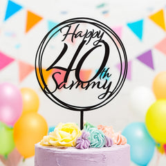 Personalised Birthday Age and Name Acrylic Cake Topper in a Circle