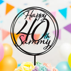 Personalised Birthday Age and Name Acrylic Cake Topper in a Circle