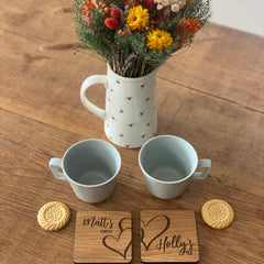 Personalised Wooden Coasters with Names and Drink - Set of 2 - Perfect for Couples Gift
