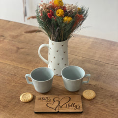 Personalised Wooden Coasters with Names and Drink - Set of 2 - Perfect for Couples Gift