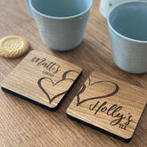 Oak Veneer Personalised Heart Coaster x2