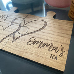 Personalised Wooden Jigsaw Coasters with Hearts - Set of 2 - Perfect for Couples Gift