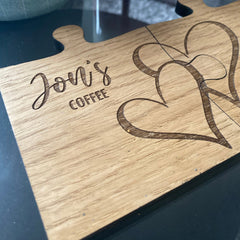 Personalised Wooden Jigsaw Coasters with Hearts - Set of 2 - Perfect for Couples Gift
