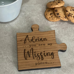 Oak Veneer Personalised Jigsaw Coaster Design B