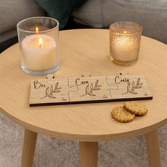 10mm Oak Personalised Jigsaw Coaster x3