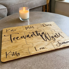 Personalised Wooden Oak Family Coasters Set of 6 - Custom Engraved Gift
