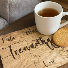 Personalised Wooden Oak Family Coasters Set of 6 - Custom Engraved Gift