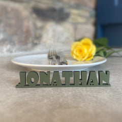 Personalised Wooden Name Place Name Cards, Wedding Favours, Small Children's Wood Name Tags, Wooden Names, Laser Cut Wooden Place Names, Font 14