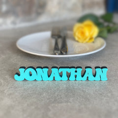 Personalised Wooden Name Place Name Cards, Wedding Favours, Small Children's Wood Name Tags, Wooden Names, Laser Cut Wooden Place Names, Font 18