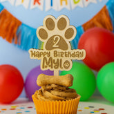 Personalised Birch Wood Paw-Shaped Pet Birthday Cake Topper - Custom Name & Age