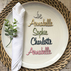 Personalised Wooden Name Place Name Cards, Wedding Favours, Small Children's Wood Name Tags, Wooden Names, Laser Cut Wooden Place Names, Font 5