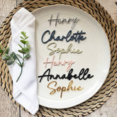 Acrylic Wedding Place Names, Personalised Coloured Napkin Favours, Acrylic Place Setting Name Tags, Modern Name Cards, Laser Cut Names, Font 21