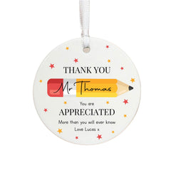 Personalised Teacher Pencil Porcelain Hanging Ornament Thank You Gift 7 cm